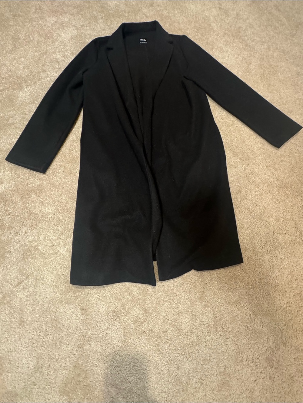 Zara Black Longline Open Front Blazer Jacket Size